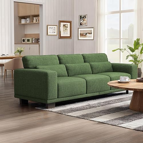 Marsail 89" Sofa, 3 Seater Couch for Living Room, Modern Sofa with Deep Seats Supportive Cushion and Wide Armrests, Easy to Clean with Removable Covers, Linen Fabric, Green