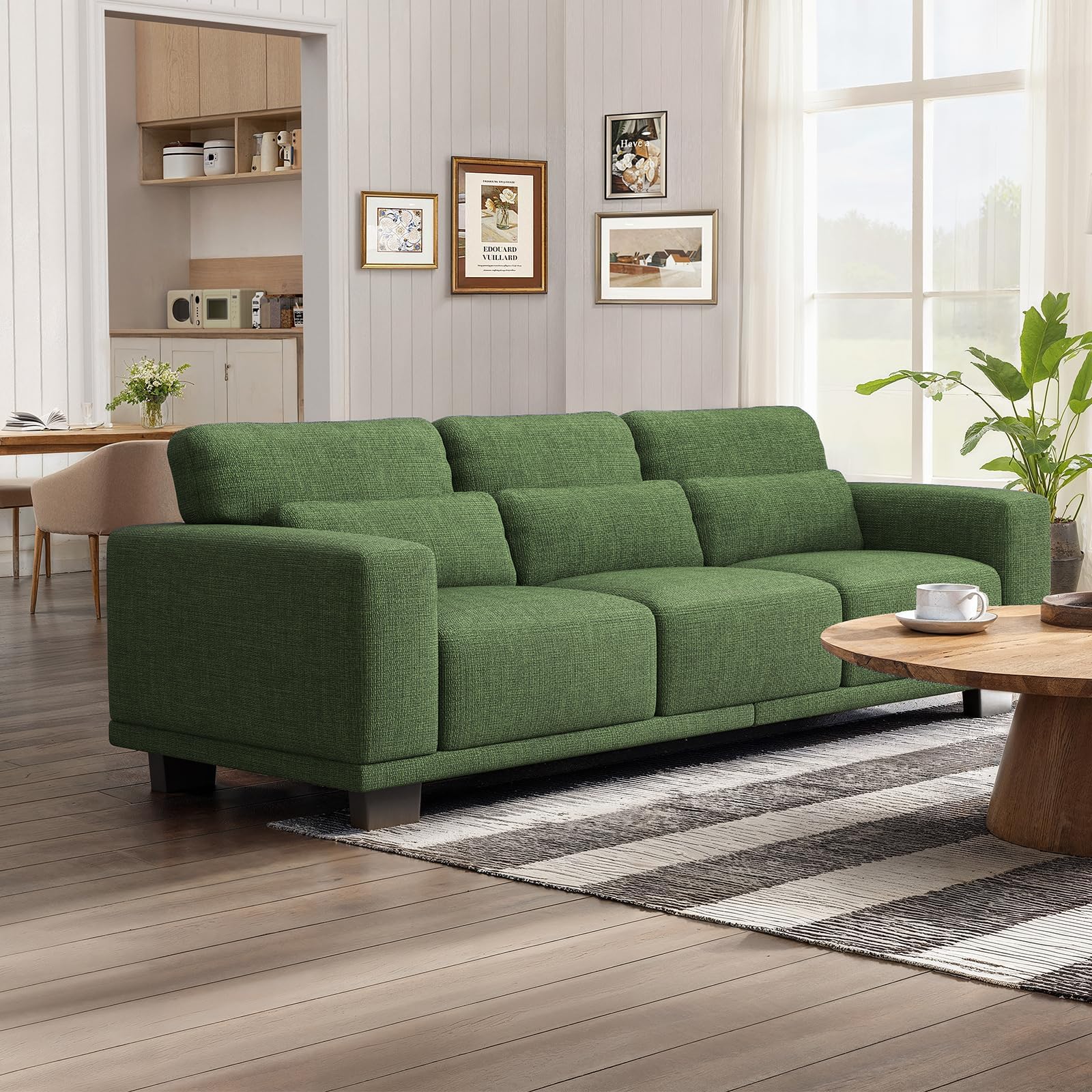 Marsail 89" Sofa, 3 Seater Couch for Living Room, Comfy Sofa with Supportive Cushion and Sturdy Frame, Easy to Clean with Removable Covers, Green