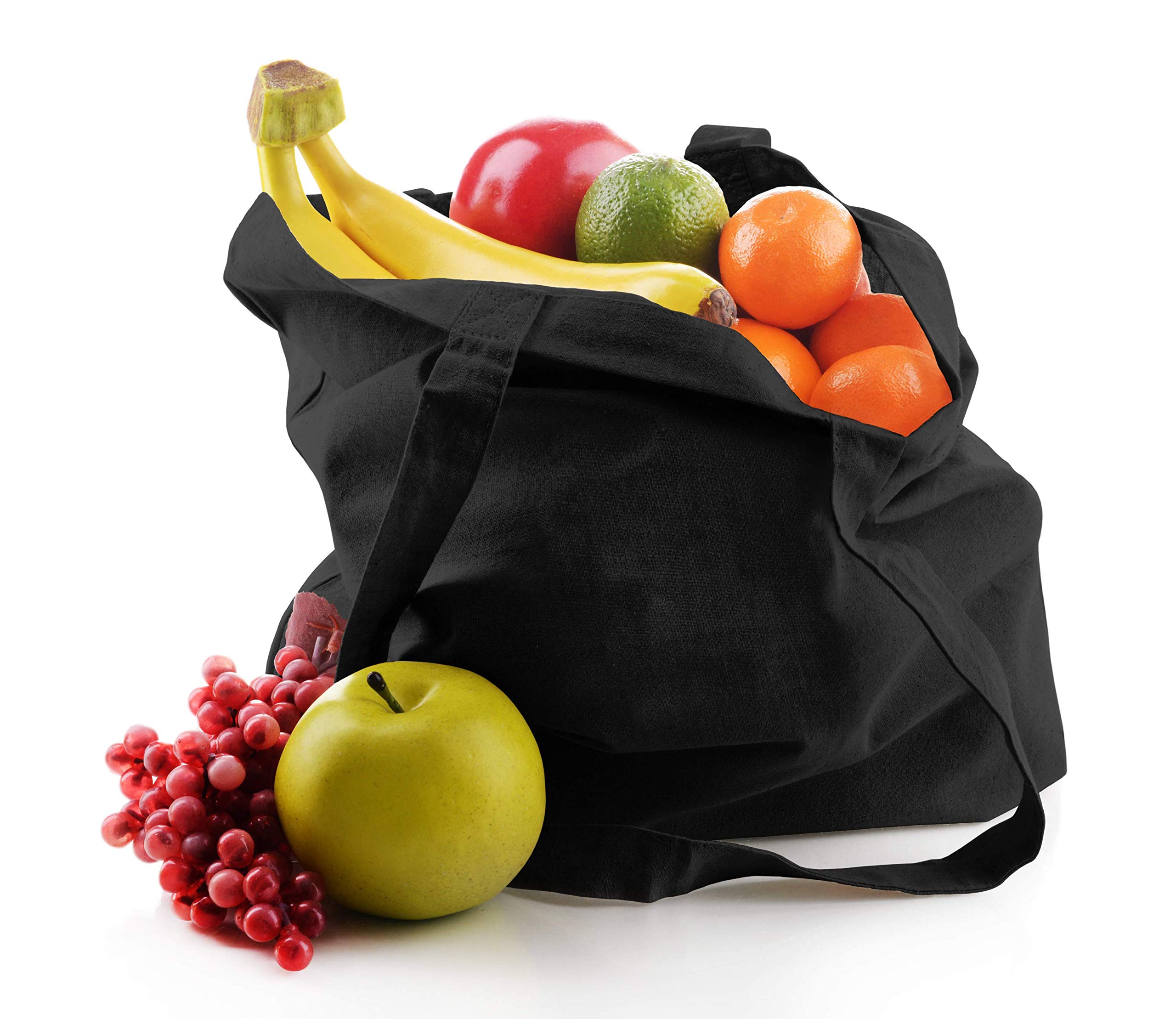 ELES VIDA Bolsa de algodón 38x42 cm 25 piezas sin imprimir, dos asas largas con certificación OEKO-TEX® Bolsa de tela, bolsa de transporte, bolsa de algodón, bolsa de compras, bolsa de yute, Negro