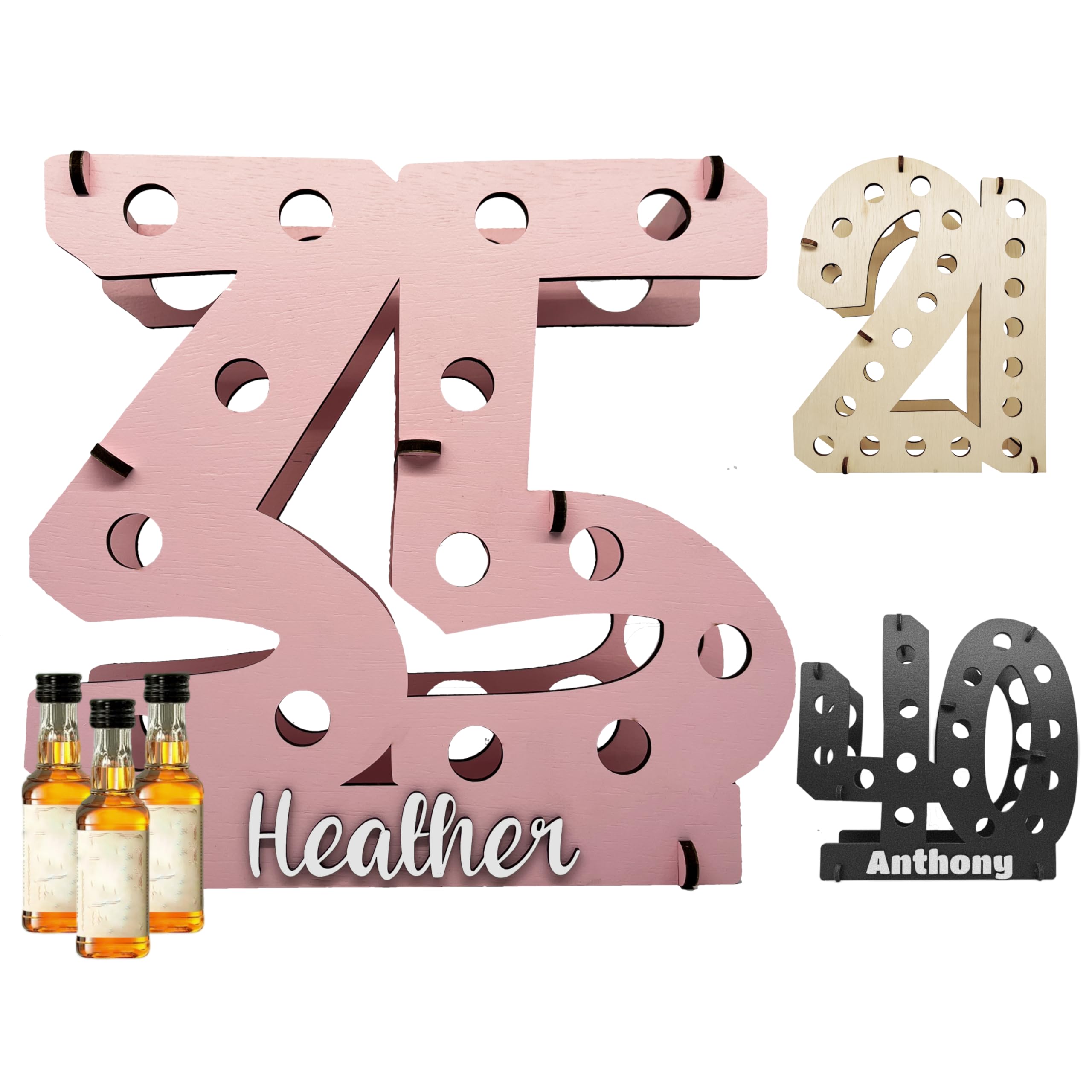 Lumber Reveal USA | Any Length Personalized Shot Bottle Holder | Mini Liquor Bottle Display | Custom Liquor Bottle Centerpiece | Unique Party Decorations
