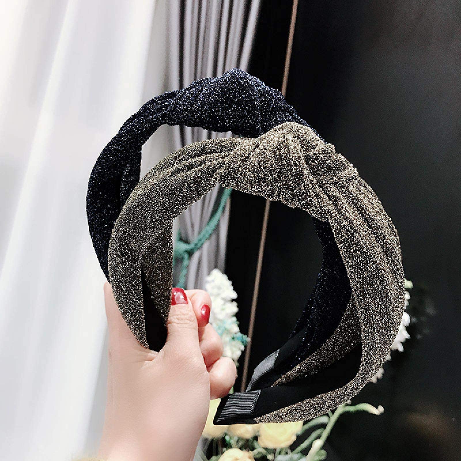 Fnaobai 2 Stück Pailletten-Stirnbänder Für Damen – Geknotetes Design, Dehnbar, Weiß & Gelb