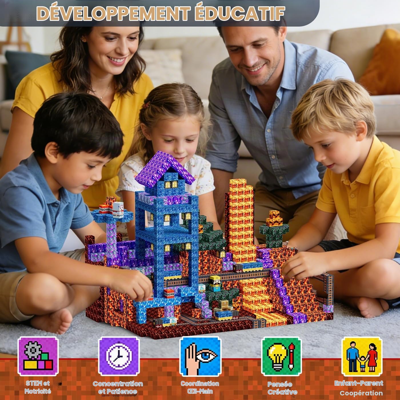 Blocs de Construction Magnétiques 100 Pièces Cubes Magnétiques, Violet