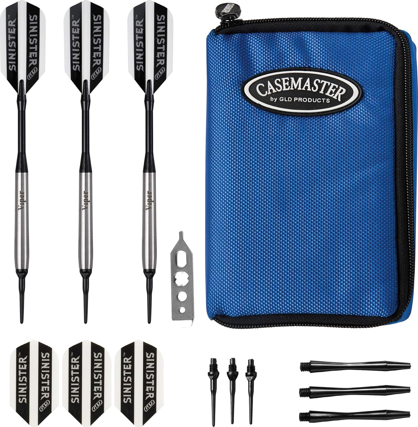 Viper Sinister Tungsten Soft Tip Darts Smooth Barrel and Casemaster Single Black Dart Case