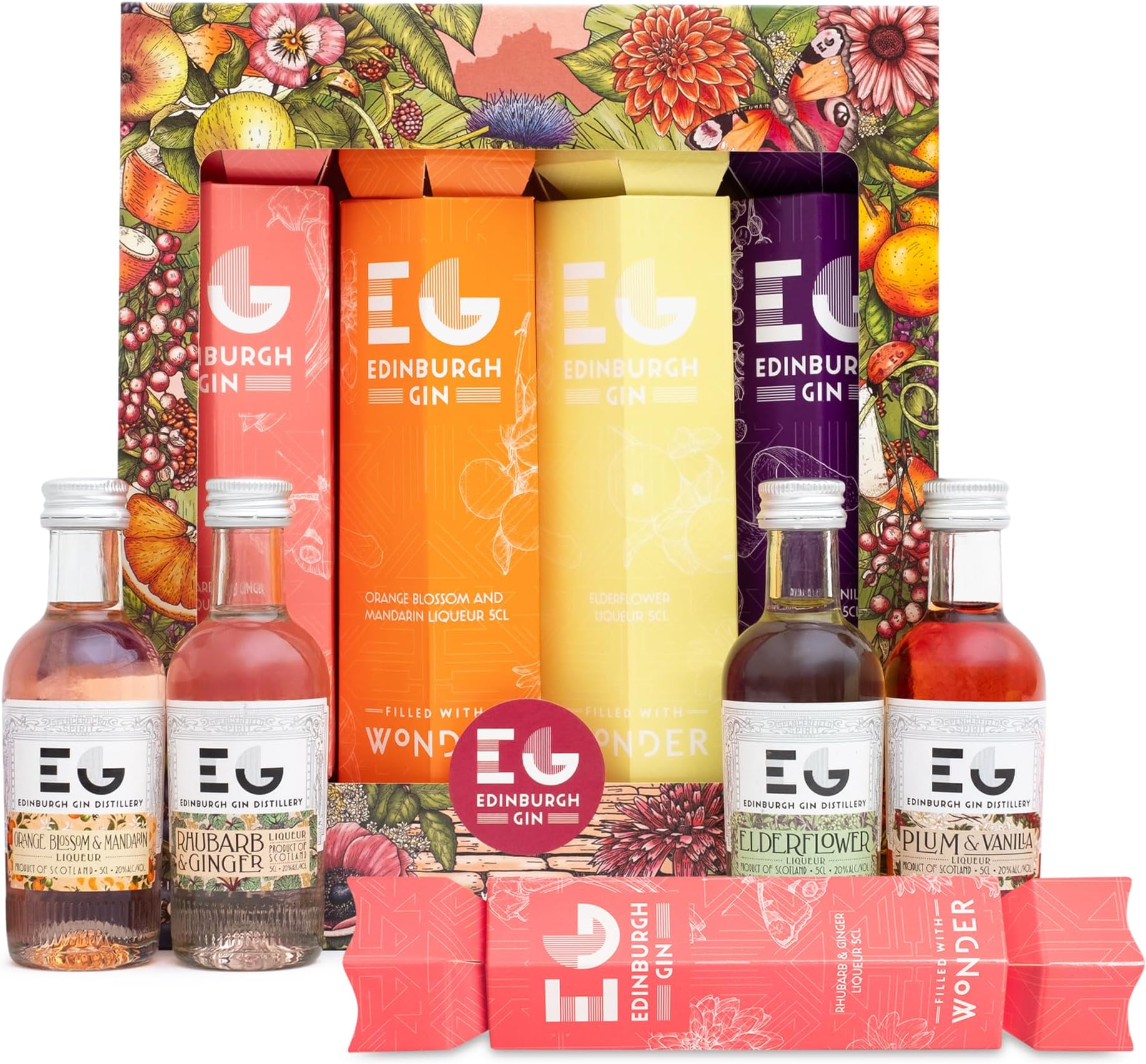 Gin Crackers by Edinburgh Gin - Christmas Gin Alcohol Crackers, Luxury Flavoured Gins 4x 5cl Orange Blossom, Elderflower, Plum & Vanilla, Rhubarb and Ginger Liqueur - Mini Christmas Cracker Gifts