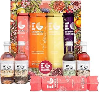 Gin Crackers by Edinburgh Gin - Christmas Gin Alcohol Crackers, Luxury Flavoured Gin 4x 5cl Orange Blossom, Elderflower, Plum & Vanilla, Rhubarb and Ginger Gin Liqueur - Mini Christmas Cracker Gifts