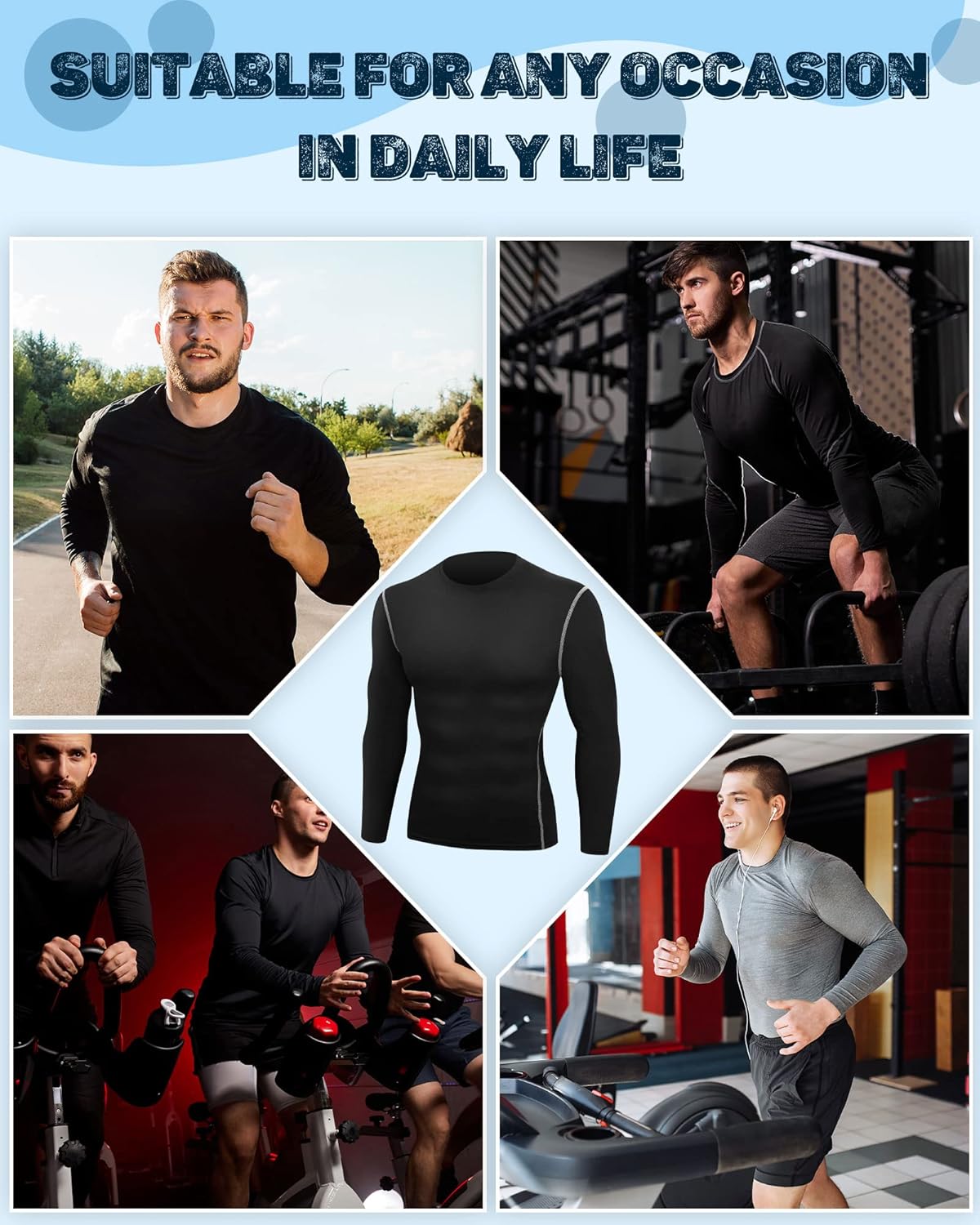 Hicarer 6 Pack Men's Thermal Compression Shirts Athletic Long Sleeve Workout Running Shirt Winter Base Layer Sport Top - Image 6