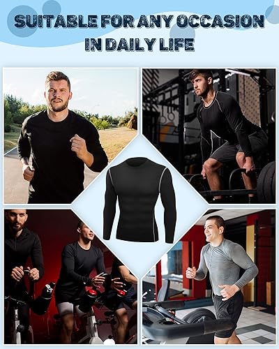 Miniatura 7 de Hicarer Paquete de 6 camisas de compresión atlética para hombre camisetas de manga larga para entrenamiento correr camisetas deportivas