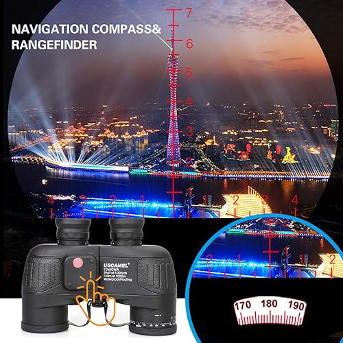 Miniatura 6 de USCAMEL Prismáticos marinos de 10 x 50 pulgadas para adultos prismáticos impermeables con brújula telémetro BAK4 prisma FMC lente a prueba de niebla