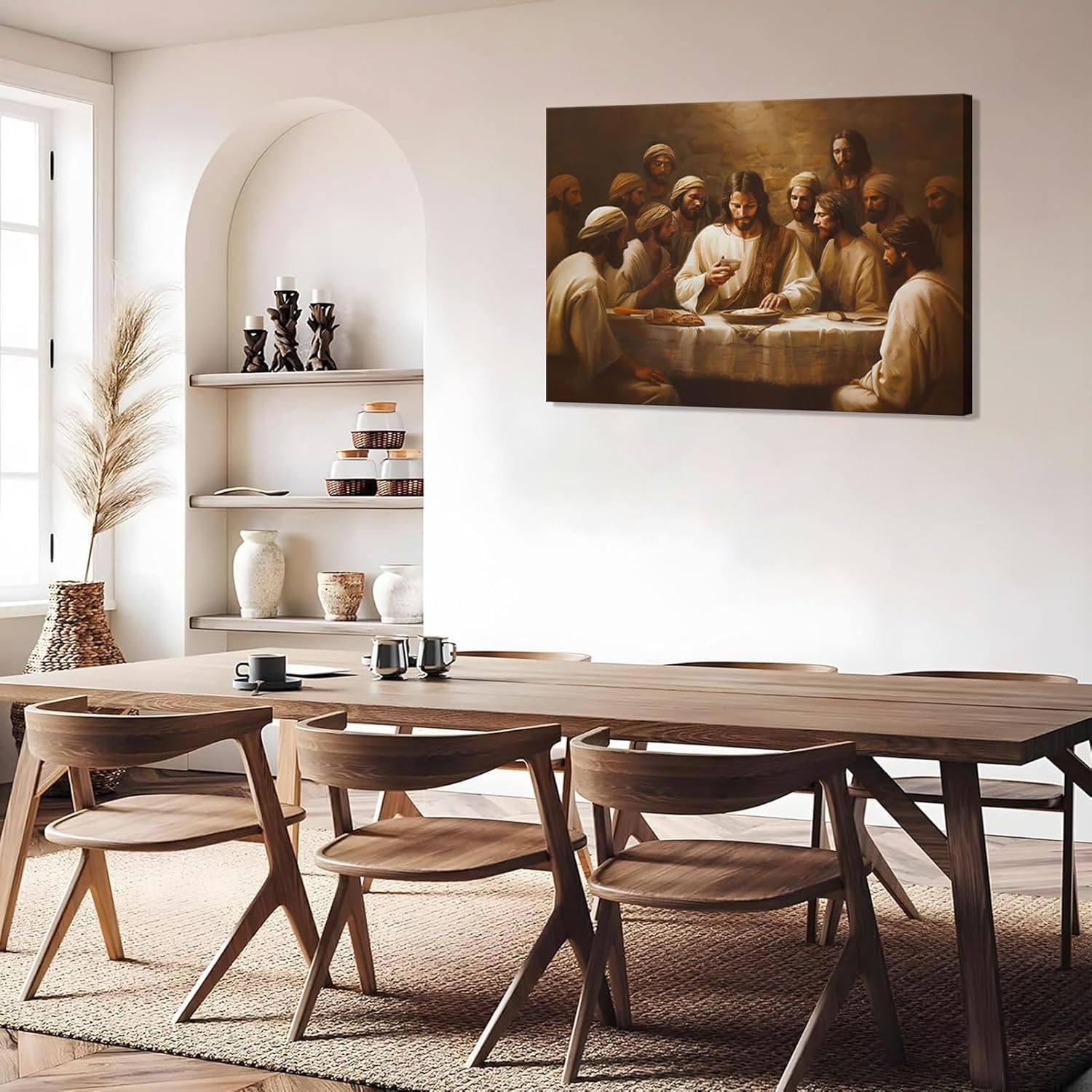 The Last Supper Canvas Wall Art Christian Wall Decor Pictures Jesus Print Artwork Religious Beliefs Bible Painting for Church Restaurant Gallery Decoration 24x16in With frame