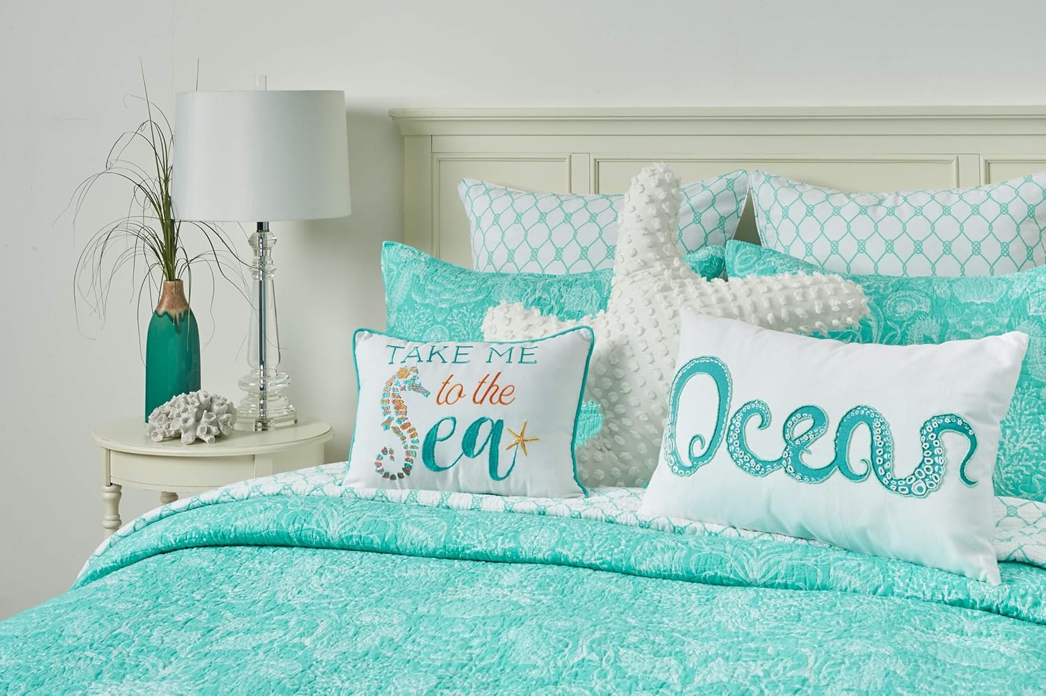C&F Home Seahorse Take Me to The Sea Embroidered Cotton Accent Pillow 12" x 16" w/Blue Piping Coastal Beach House Nautical Summer Home Living Room Sofa Couch Chair Bed Bedroom Decor Decoration 12"