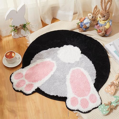 Miniatura 3 de Drydiet Alfombra de baño de cola de conejo de Pascua, decoración de baño, alfombra decorativa de conejo, alfombra decorativa para entrada de baño,