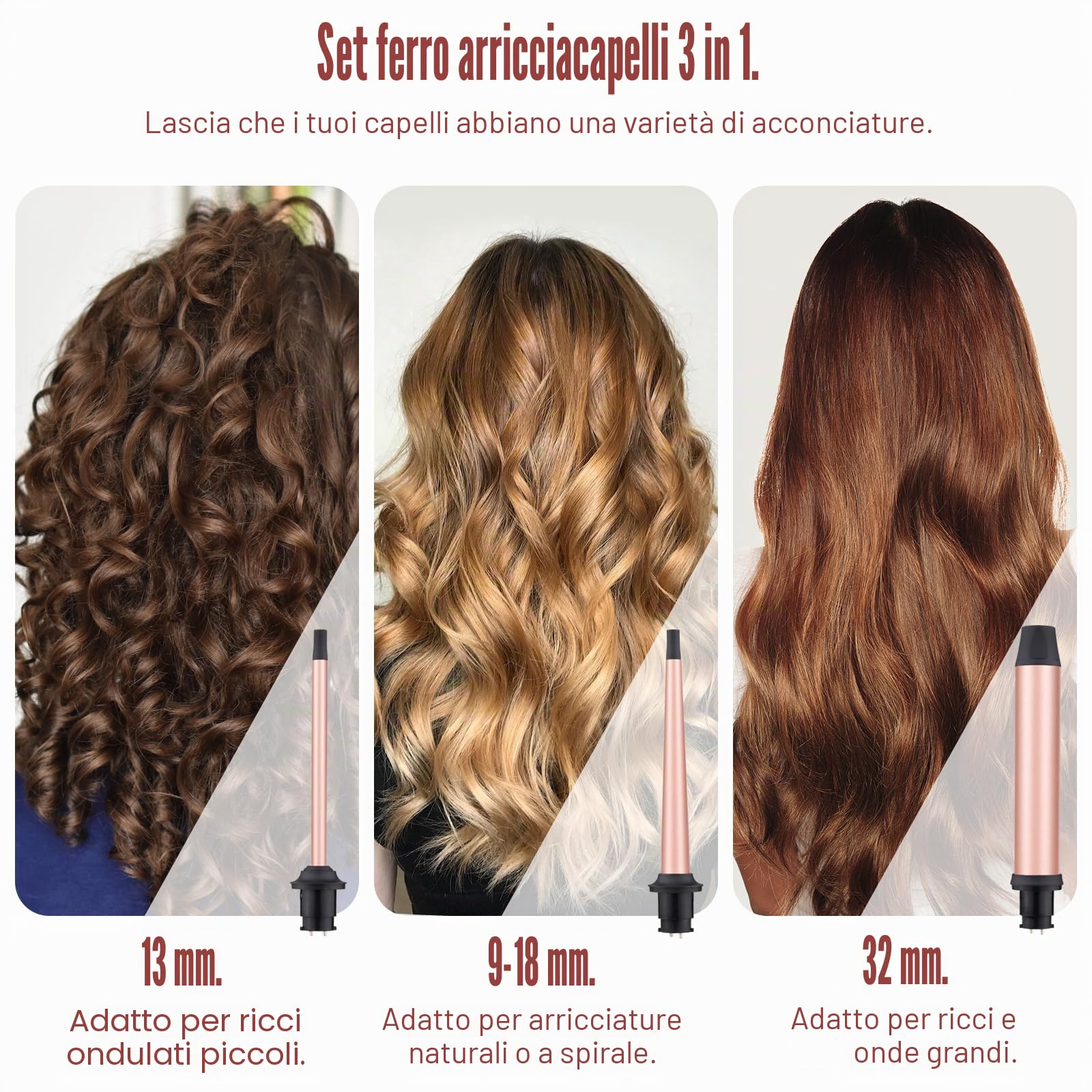 ferro arricciacapelli professionale set piastra capelli onde larghe set beach wave ceramica 3 in 1 cono per capelli ferro boccoli piastra ricci