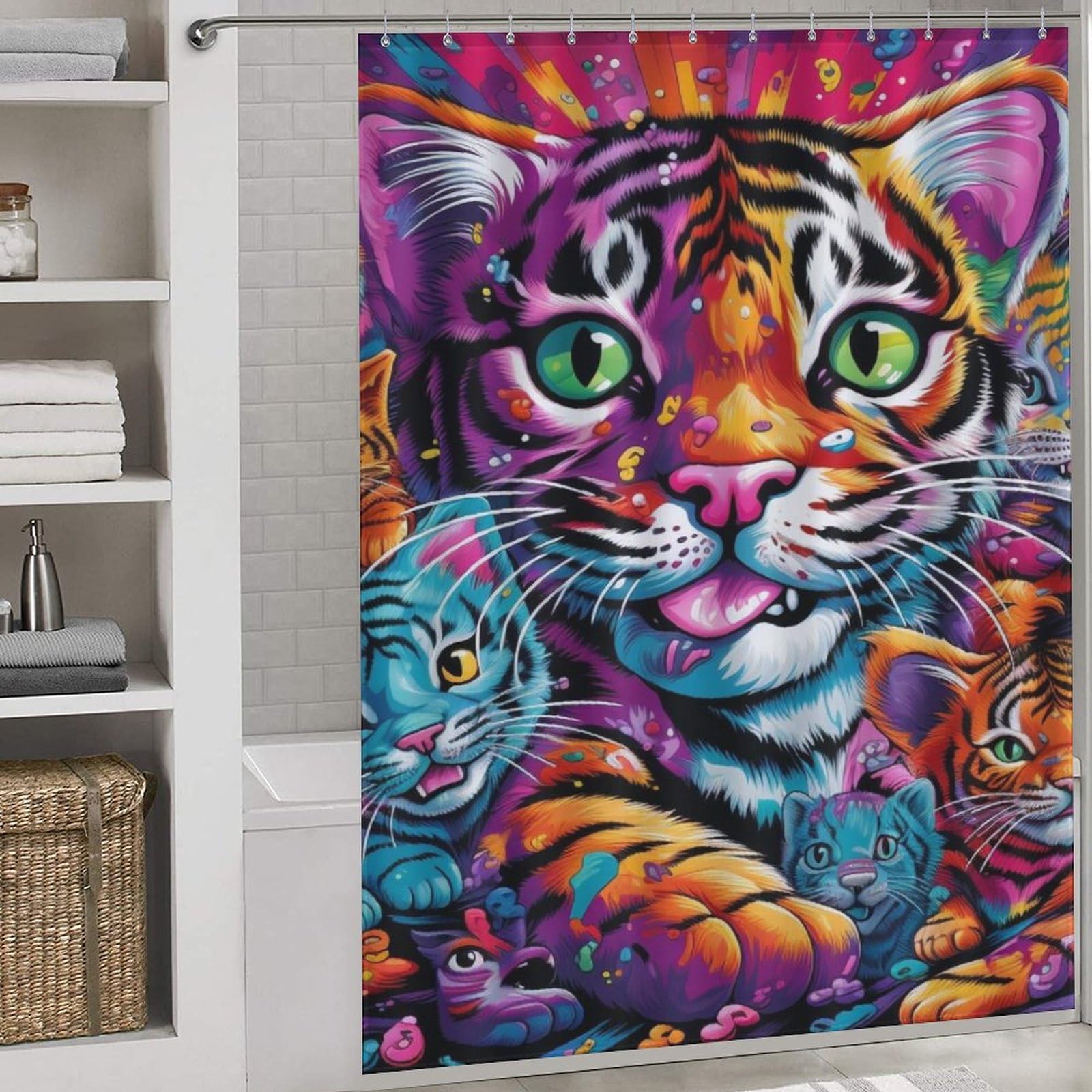 Rideau de douche tigre lavable et imperméable en tissu anti-éclaboussures 168x183 cm