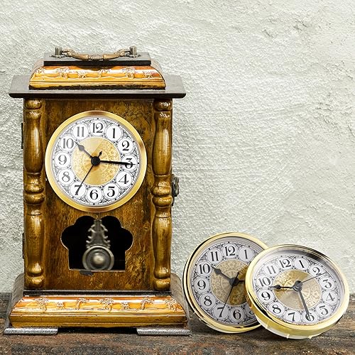 Miniatura 7 de Outus 4 piezas de mini reloj de inserción de 3-12 pulgadas (3.543 in) reloj de movimiento de cuarzo redondo ajusteinserción reloj oro bisel números