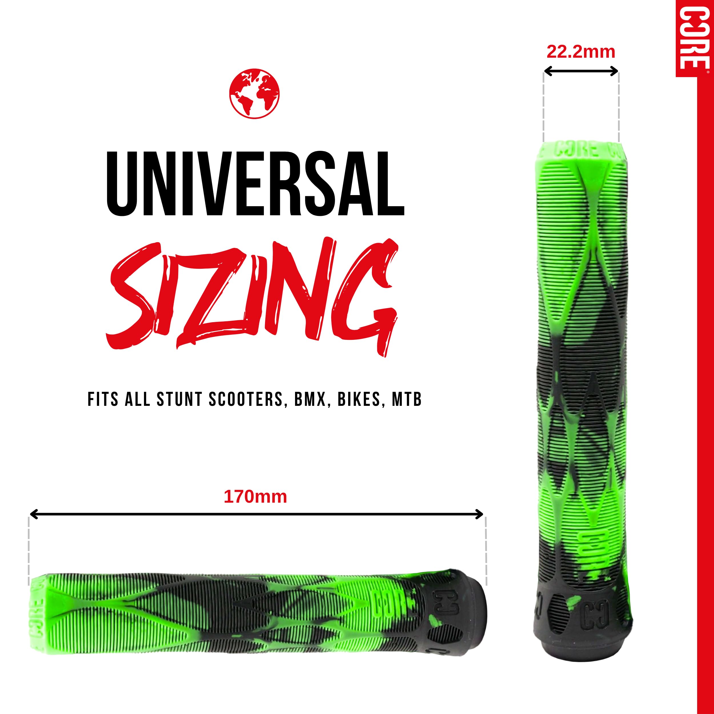 CORE Skinny Boy Handlebar Grips for Bikes & Scooters BMX Cycling Mountain Bike Soft Non Slip Longneck Bike Grips Bar Ends Included fits All Stunt Scooters BMX MTB - Image 2