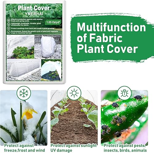Miniatura 5 de Plant Covers Freeze Protection Kit with 6 Pcs Garden Hoops & Clips, 10 ft x 50 ft Garden Frost Cloth Plant Covers for Winter Protection, Floating