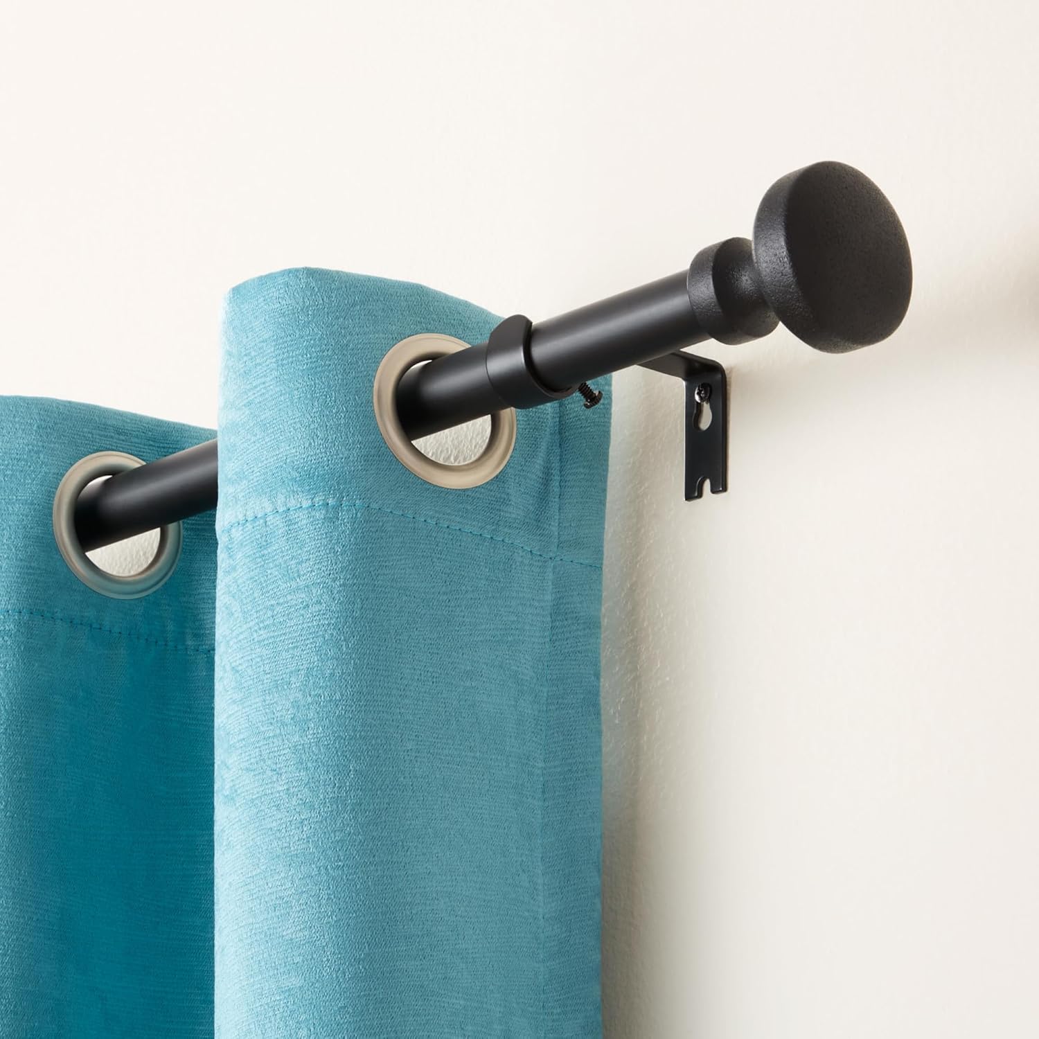 TOWN & COUNTRY EVERYDAY Modern Rounded Cap Single Indoor Curtain Rod and Finial Set, Easy Install Wall Mount, Matte Black, Adjustable 36”-72” Matte Black 36"-72"