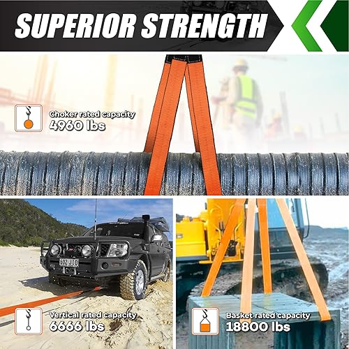 Miniatura 5 de 2 correas de elevación resistentes de 2 pulgadas x 3 pies y 2 x 7 pies, capacidad de 18,800 libras, correa de nailon resistente para elevación de