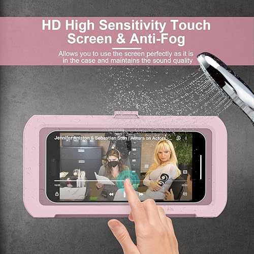 Vista 6 de URROY Soporte para teléfono de ducha, impermeable, rotación de 360°, antivaho de alta sensibilidad, soporte universal para baño, espejo de pared