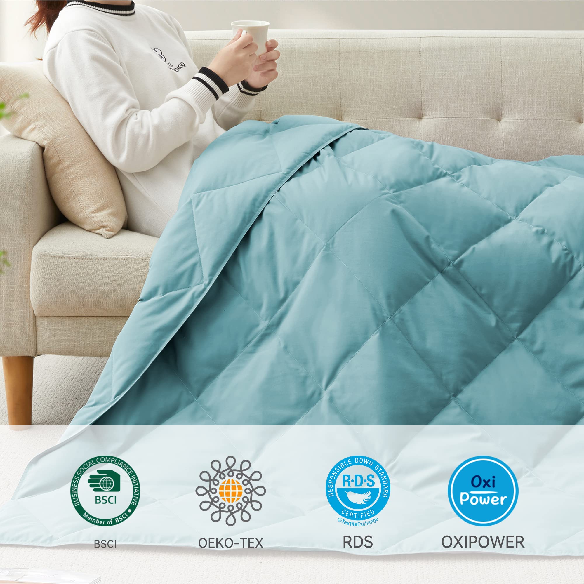 Deodar Natural Down Fiber Throw Blanket for Couch, Bed Throws for Home, Sofa, Outdoor, Lightweight Throw Blankets with Peach Skin Fabric, Reversible Down Blanket Gift, 50