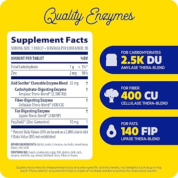 Enzymedica Acid Soothe Chewable Supplement for Women & Men - 30 Tablets