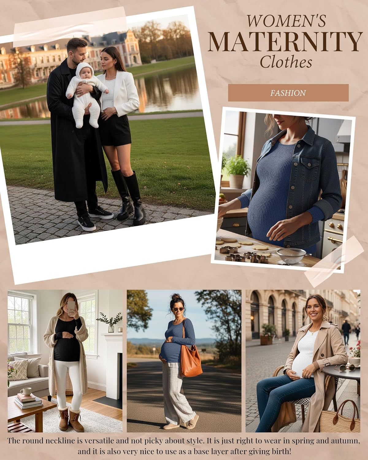 3 Pack Women's Maternity Shirts Long Sleeve Ribbed Round Neck Pregnancy Tops Casual Basic Tee Maternity Clothes - Image 5