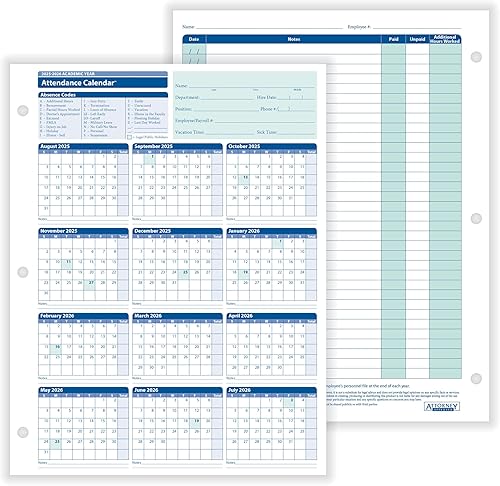 ComplyRight Calendario de asistencia académica 2025-2026, paquete de 50