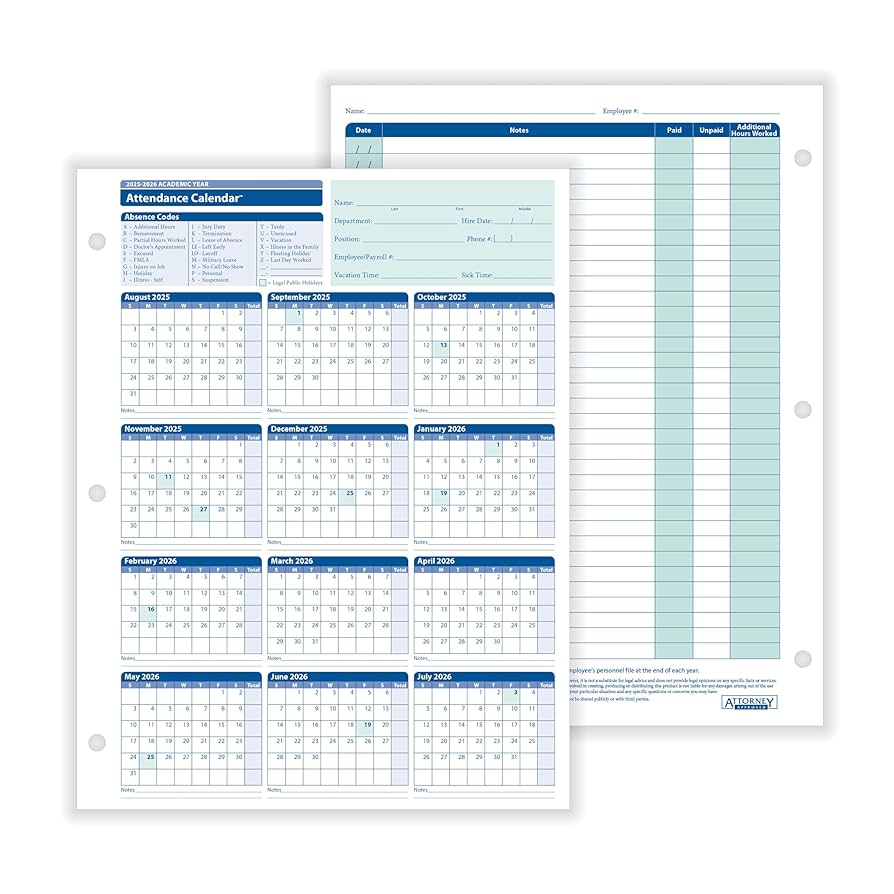 Amazon.com : ComplyRight 2025-2026 Academic Attendance Calendar, Pack Of 50 : Office Products amazon-com-complyright-2025-2026-academic-attendance-calendar-pack-of-50-office-products