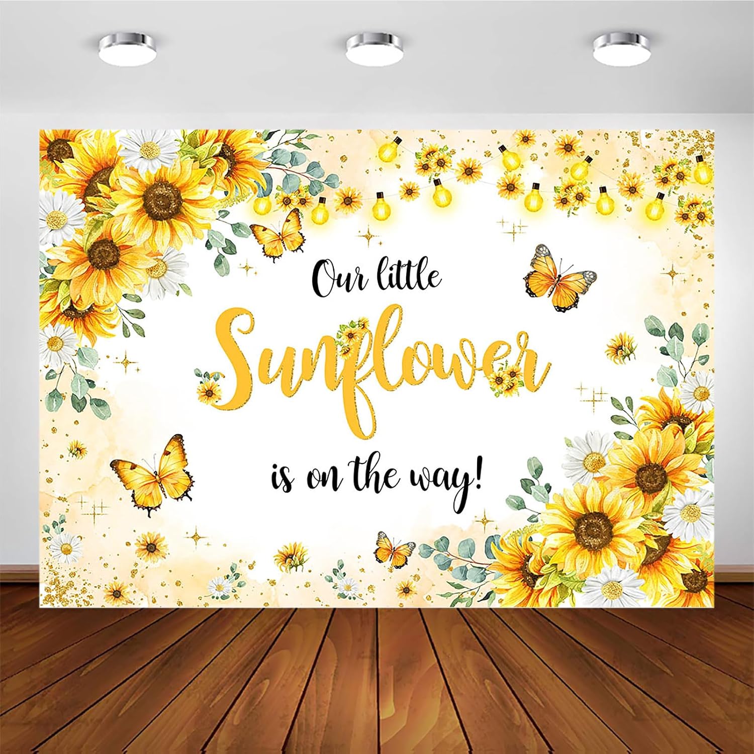 Avezano Sunflower Baby Shower Backdrop for Girls Sunflowers Baby Shower Party Decorations Our Little Sunflower is on The Way Photography Background Cake Table Banner (8x6ft)