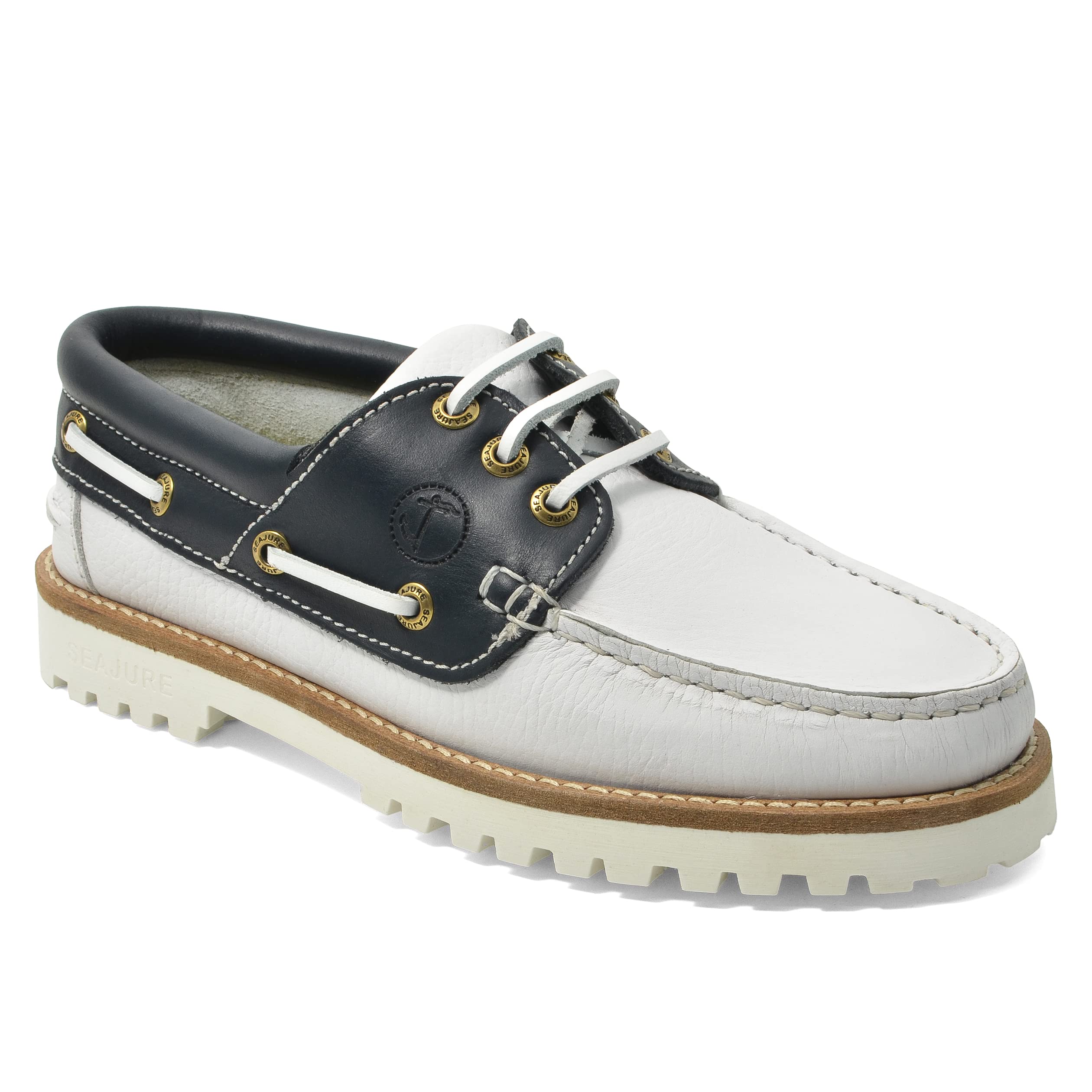 Seajure Damen Bootsschuhe Zagare Leder Weiß und Marineblau