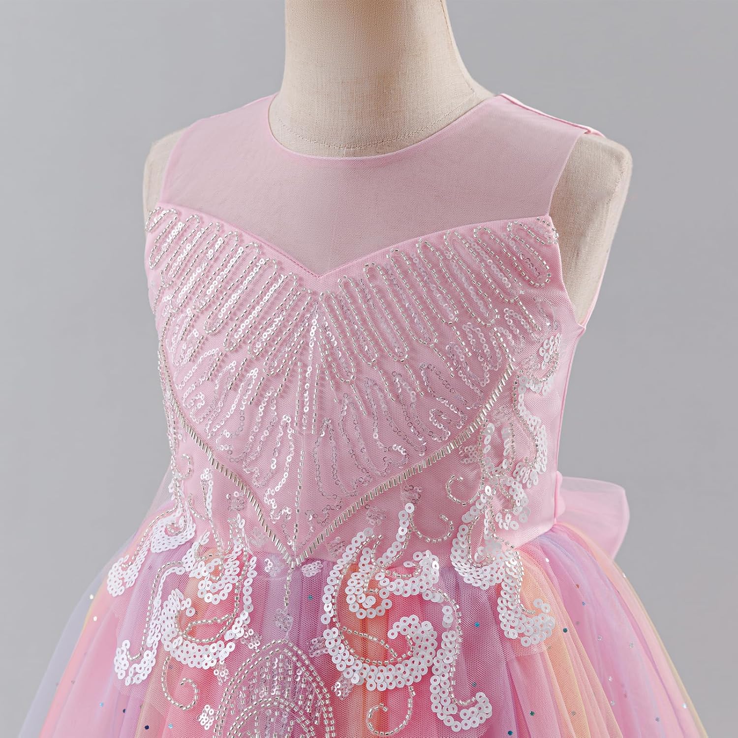 Flower Girl Sparkly Sequins Shiny Butterfly Formal Wedding Tulle Dress Junior Pageant First Communion Easter Ball Gown