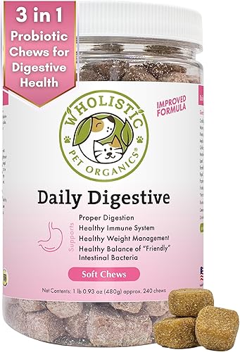 Wholistic Pet Organics Probióticos para perros y enzimas digestivas, masticables probióticos para perros Salud digestiva, suplemento inmunológico de
