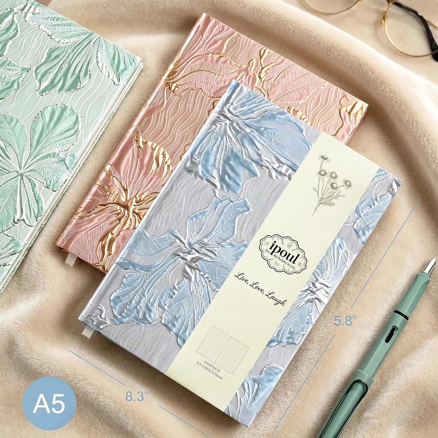 Hardcover Journal, Flower Notebook, A5, 6x8, Lined Pages, Lay-flat, Beautiful Journal for Women, Lily Flower, Blue Journal for Writing, Personal Notebook, Dream Journal, Self Care Journal image 3