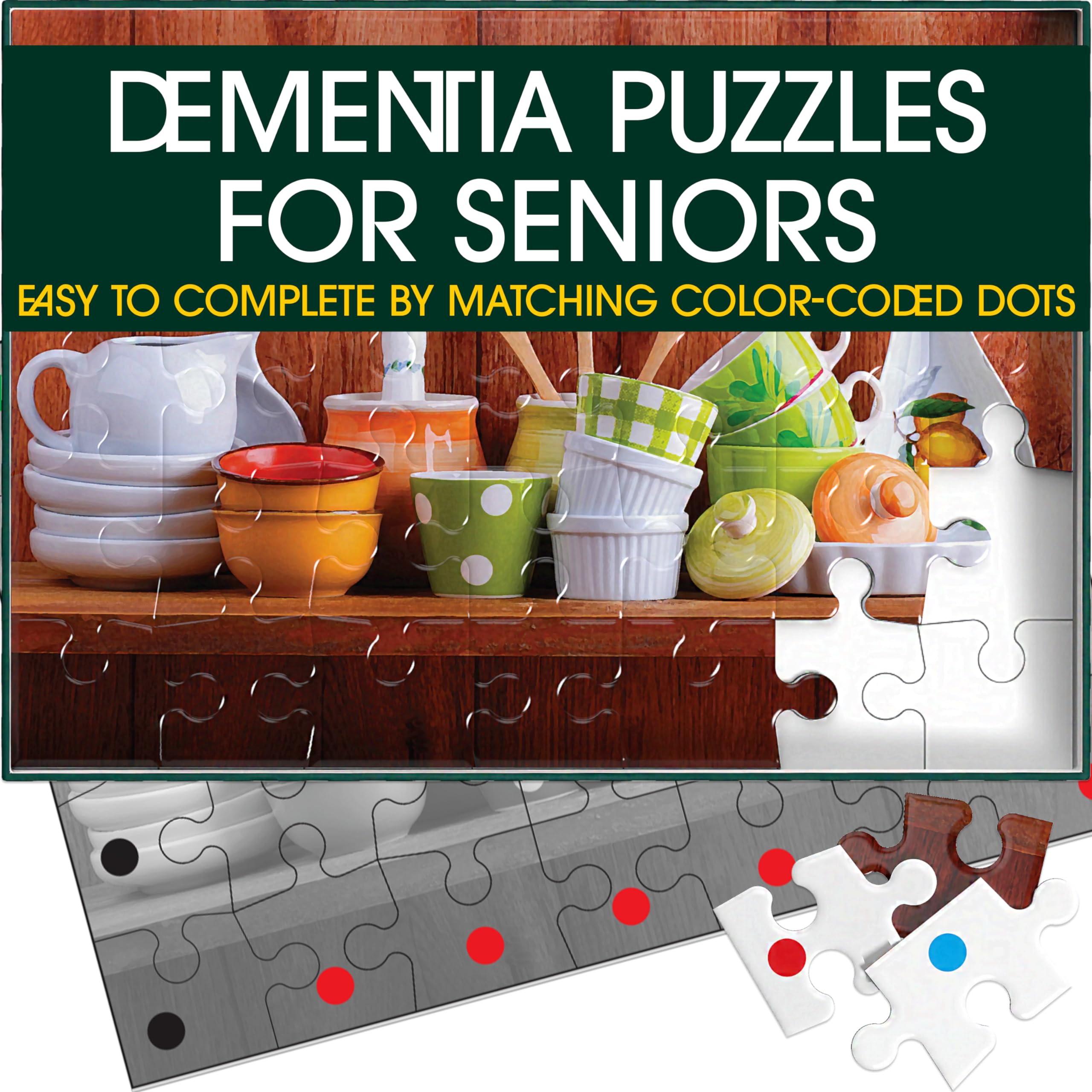 Keeping Busy 35 Piece Kitchen Dementia Puzzles for Seniors | Color Coded with Templates Easy Puzzles for Dementia Patients Gifts for Elderly Women in