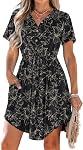 MISFAY Robe d'été pour femmes Manche courte en col V Mini Robe avec Pocket.Conception de bouton fonctionnelle,Tranche réglable,Poches pratiques, Robe de T-shirt
