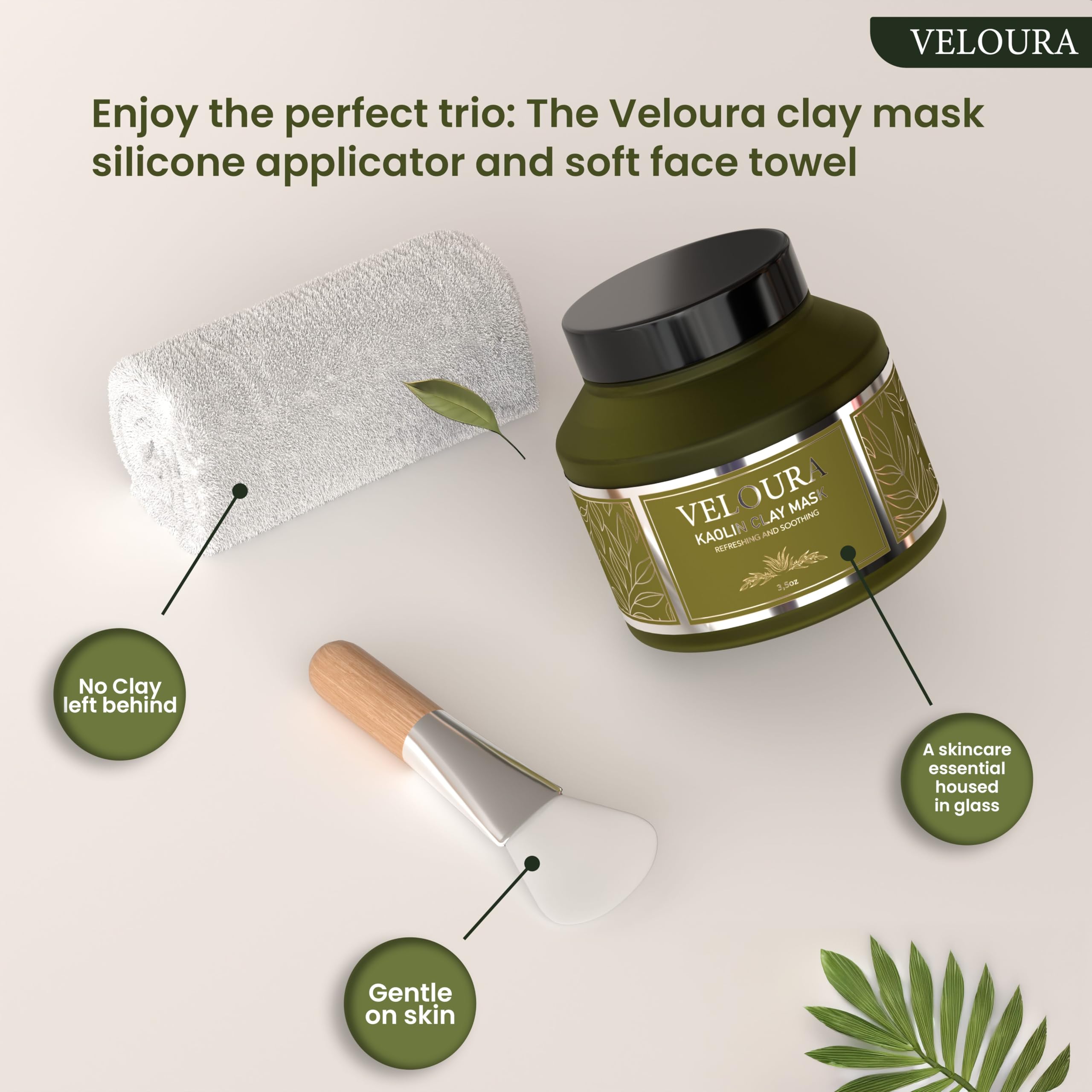 Green Tea Clay Face Mask for Men and Women by Veloura, Deep Cleansing and Hydrating Skincare with Niacinamide, Aloe Vera - Image 3