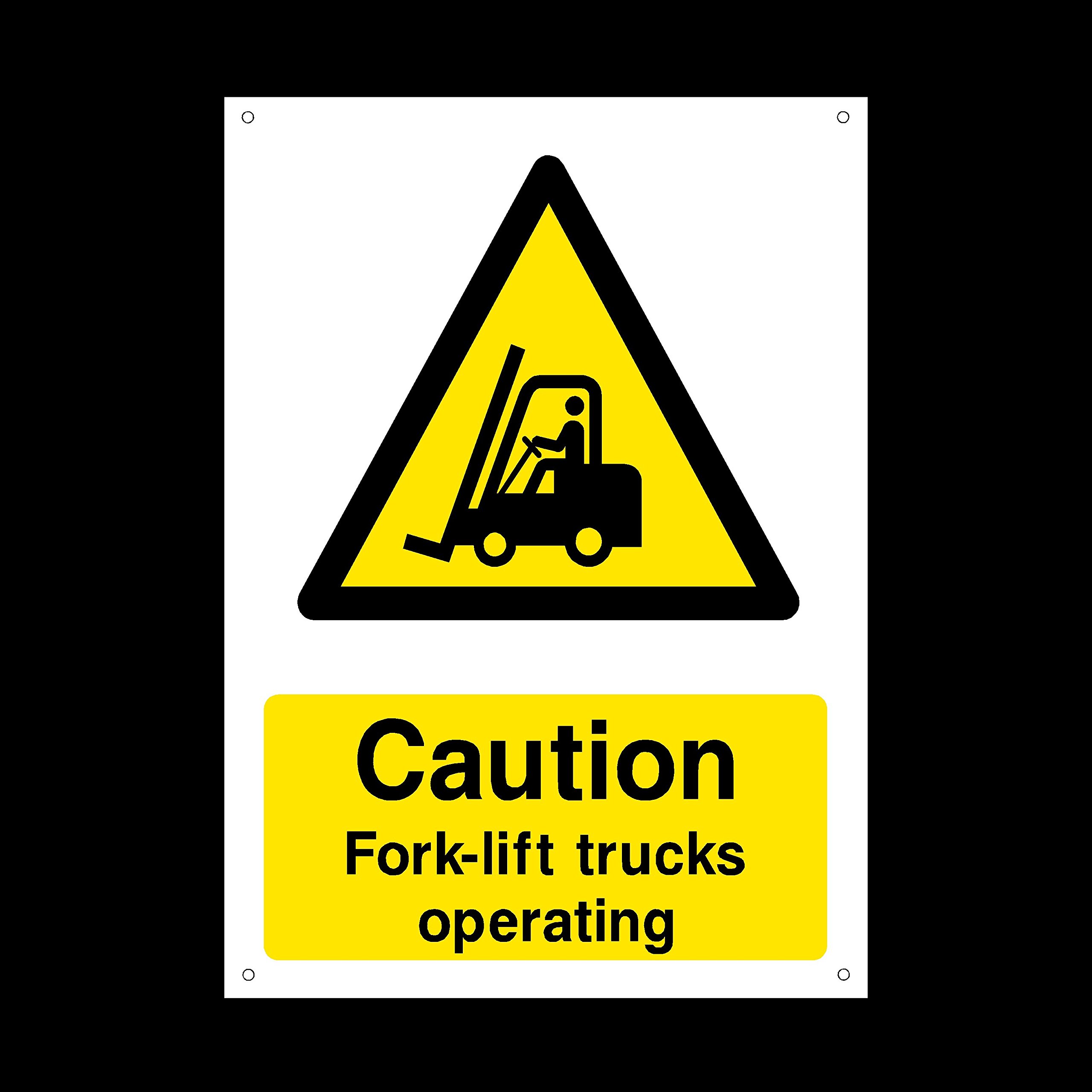 Ussp&S Yellow Caution Forklift Trucks Plastic Sign With 4 Pre-Drilled Holes - Forklifts/Site Safety/Machinery (Wg54)