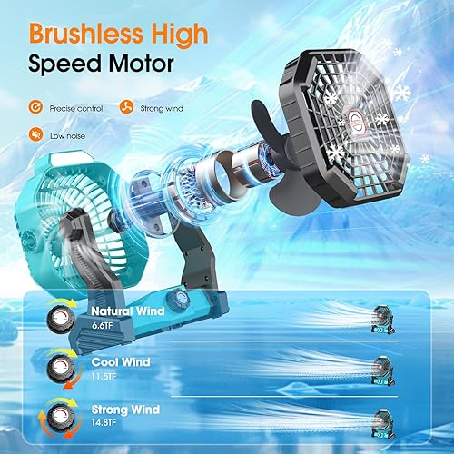 Miniatura 10 de Ventilador solar de 10800 mAh, ventiladores solares de campamento de 7 W y linterna LED, ventilador recargable para exteriores con panel solar,