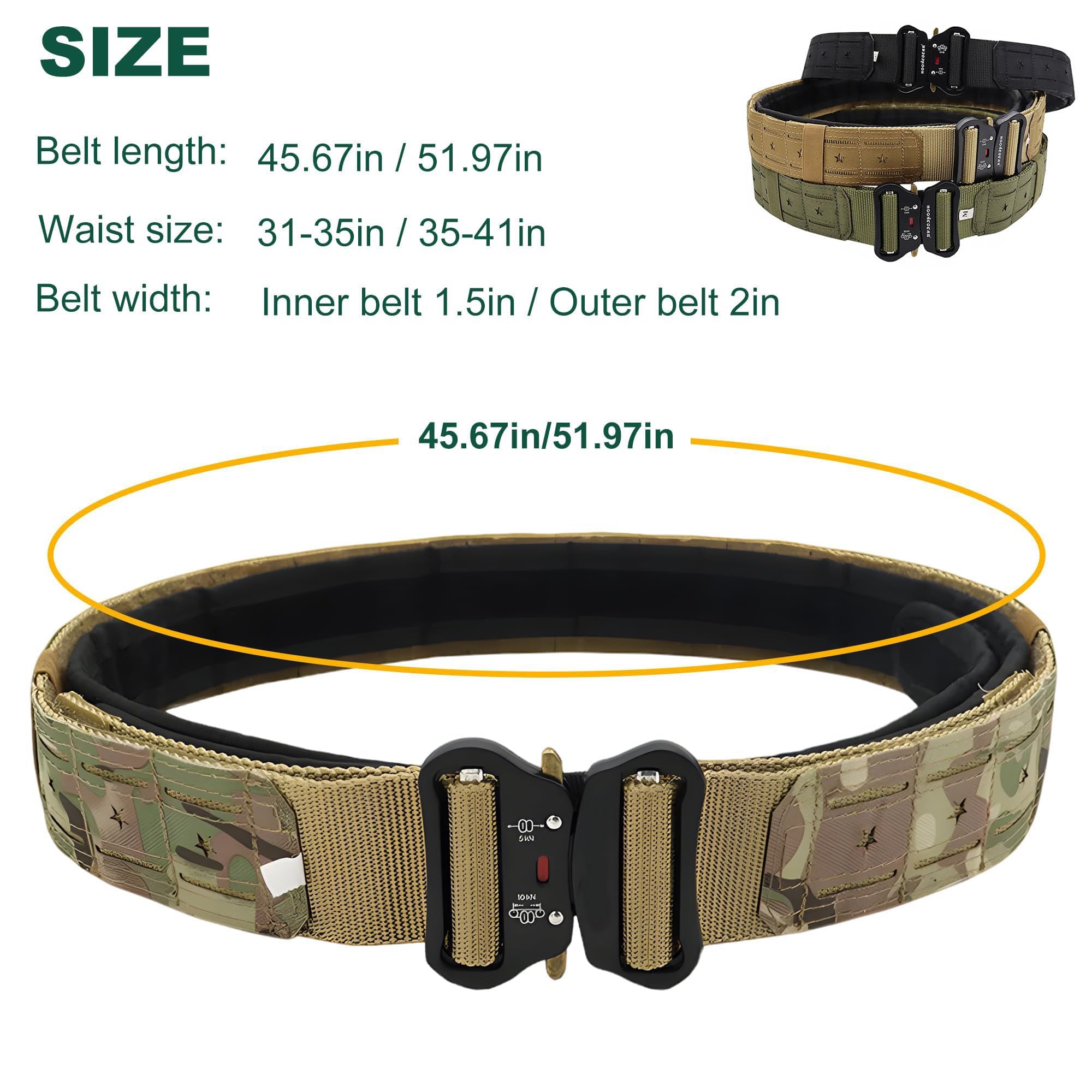 aiGear Cinturón Táctico Ajustable para Cintura 80-105 cm | Cinturón de Combate MOLLE Para Hombre, Diseñado Para Actividades Militares al Aire Libre