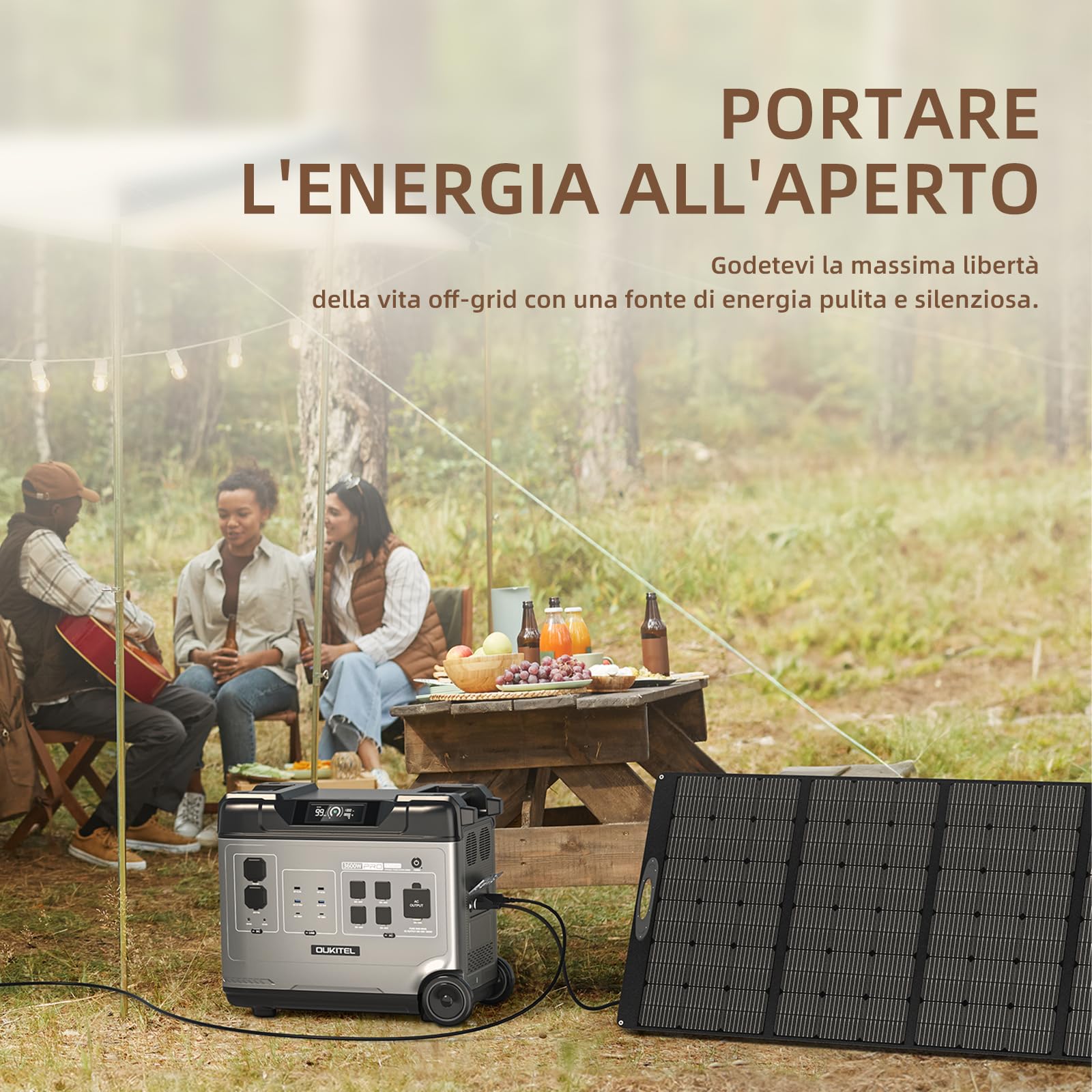 OUKITEL P5000 Pro Generatore Solare 5120Wh, Potenza 4000W, Batteria LiFePO4, Ricarica 1.2h, 15 Uscite, APP, UPS, Power Station per Camping e Emergenza Casa