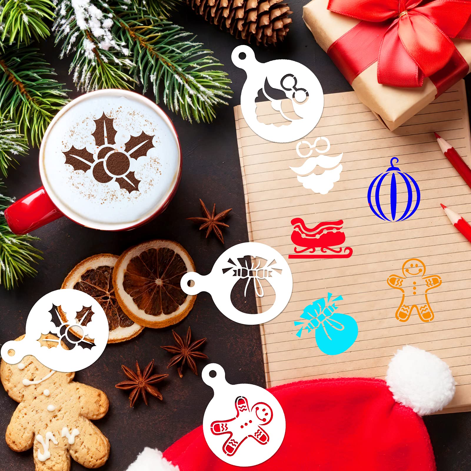 Christmas Cookie Stencils Decoration, Konsait 30Pack Merry Christmas Snowflakes Stencil, Reusable Plastic Painting DIY Crafts Templates for Baking Royal Icing Cake Coffee Card Xmas New Year Gifts - Image 4