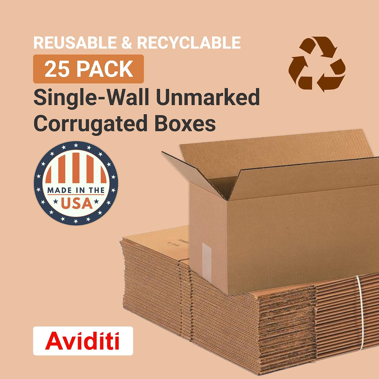 AVIDITI Shipping Boxes Long, 20"L x 8"W x 8"H 25-Pack | Corrugated Cardboard Box for Packing, Moving and Storage 20x8x8 2088