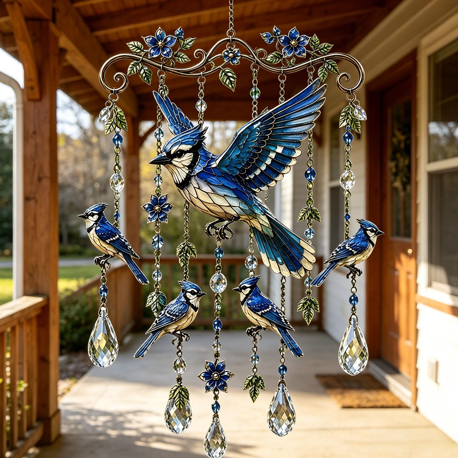 Graceful Hummingbird Wind Chime, Hummingbird Wind Chimes Outdoor Crystal Suncatcher Hanging Decor, Bird Garden Yard Ornament for Patio Porch Balcony (Blue Bird)