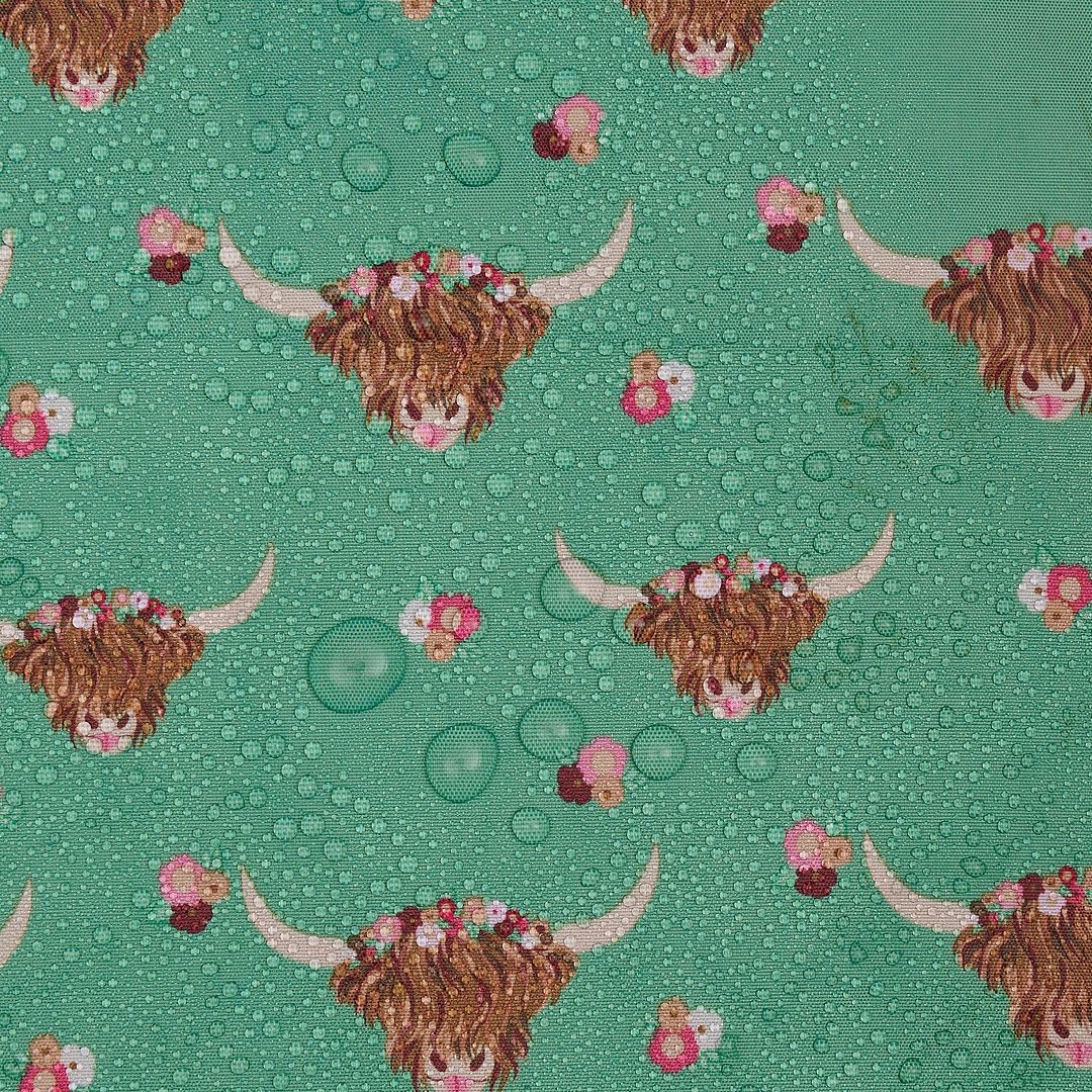 Eco Chic Lightweight Foldable Reusable Shopping Bag Water Resistant Tote Bag (Floral Highland Cow Green) - Image 3