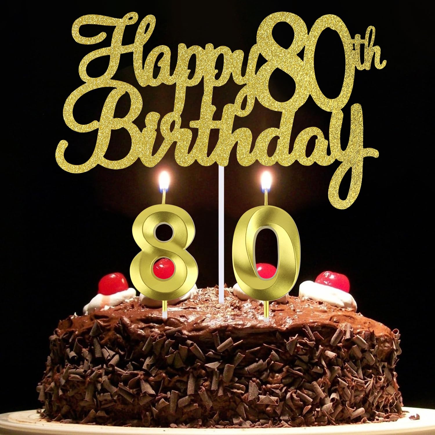 Happy 80th Birthday Cake Topper + 80th Birthday Candles Set, 80 Candles for Birthday Cake, 80 Cake Topper, 80 th Birthday Decorations 80 Birthday Cake Decorations for Women and Men (80)