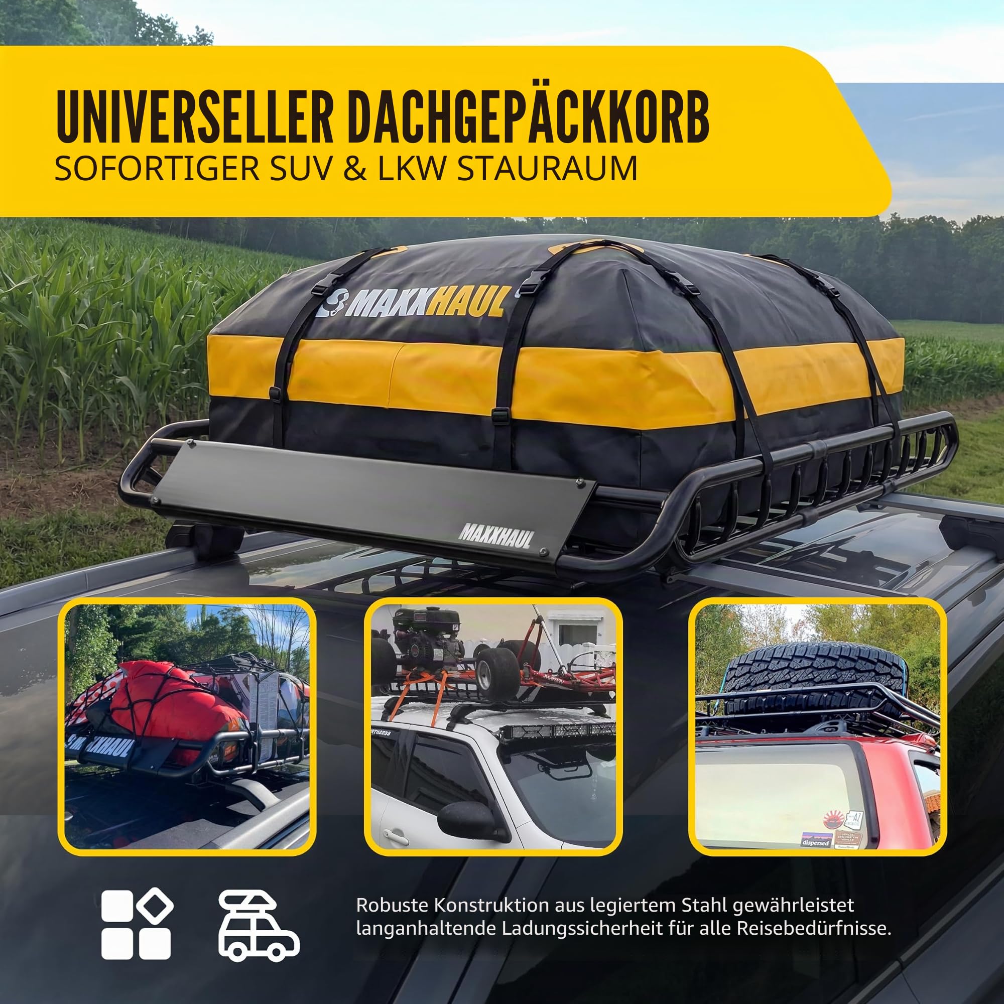 MaxxHaul 70115, Dachgepäckträger für Dachgepäckträger, 116,8 x 91,4 x 11,4 cm, Stahlkorb, Gepäckhalter für SUV und Pick-Up-Trucks - 68 kg. Kapazität