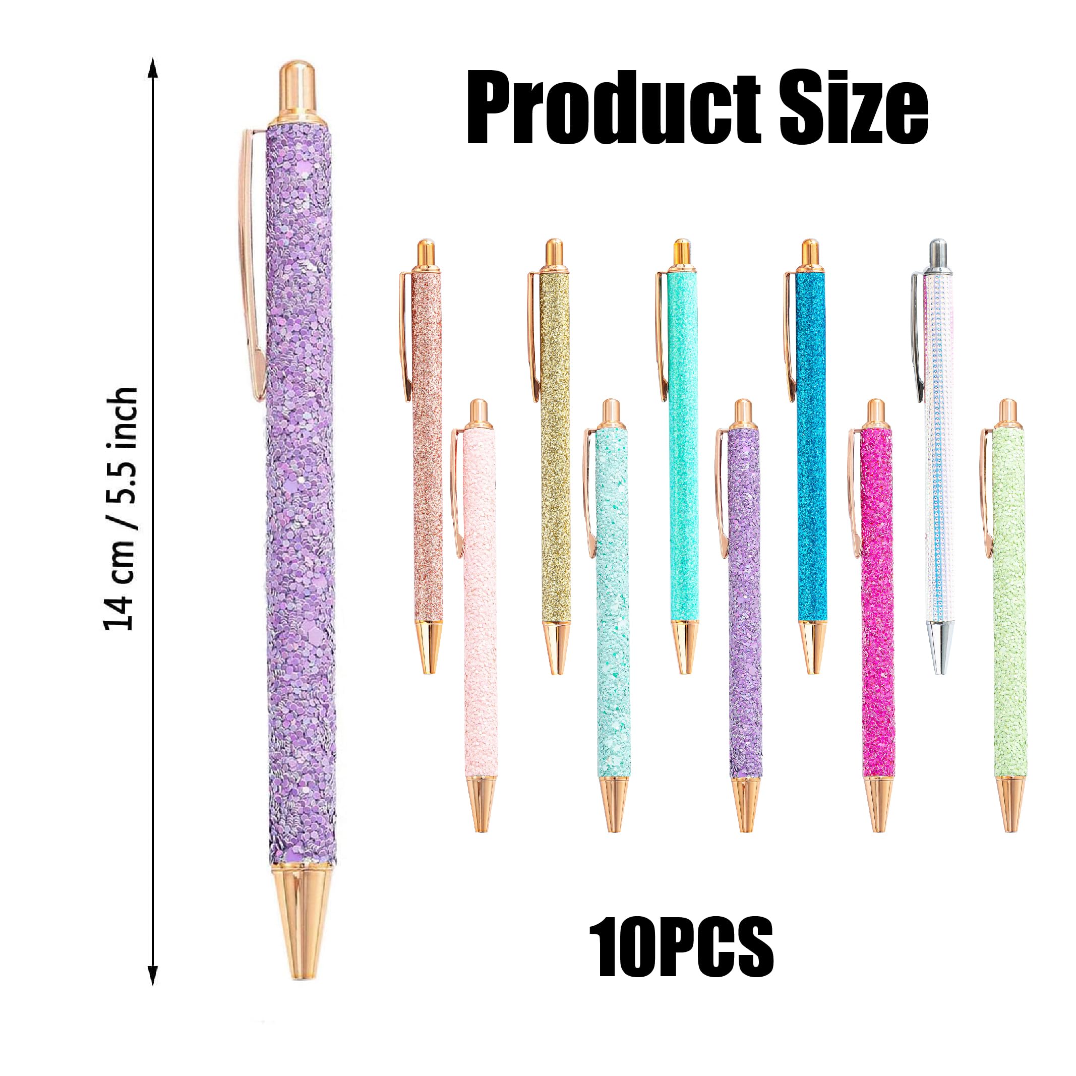 9 penne a sfera retrattili in metallo con strass, inchiostro nero, ideali come regalo per donne e ragazze, per scuola, matrimonio, ufficio, scrivania