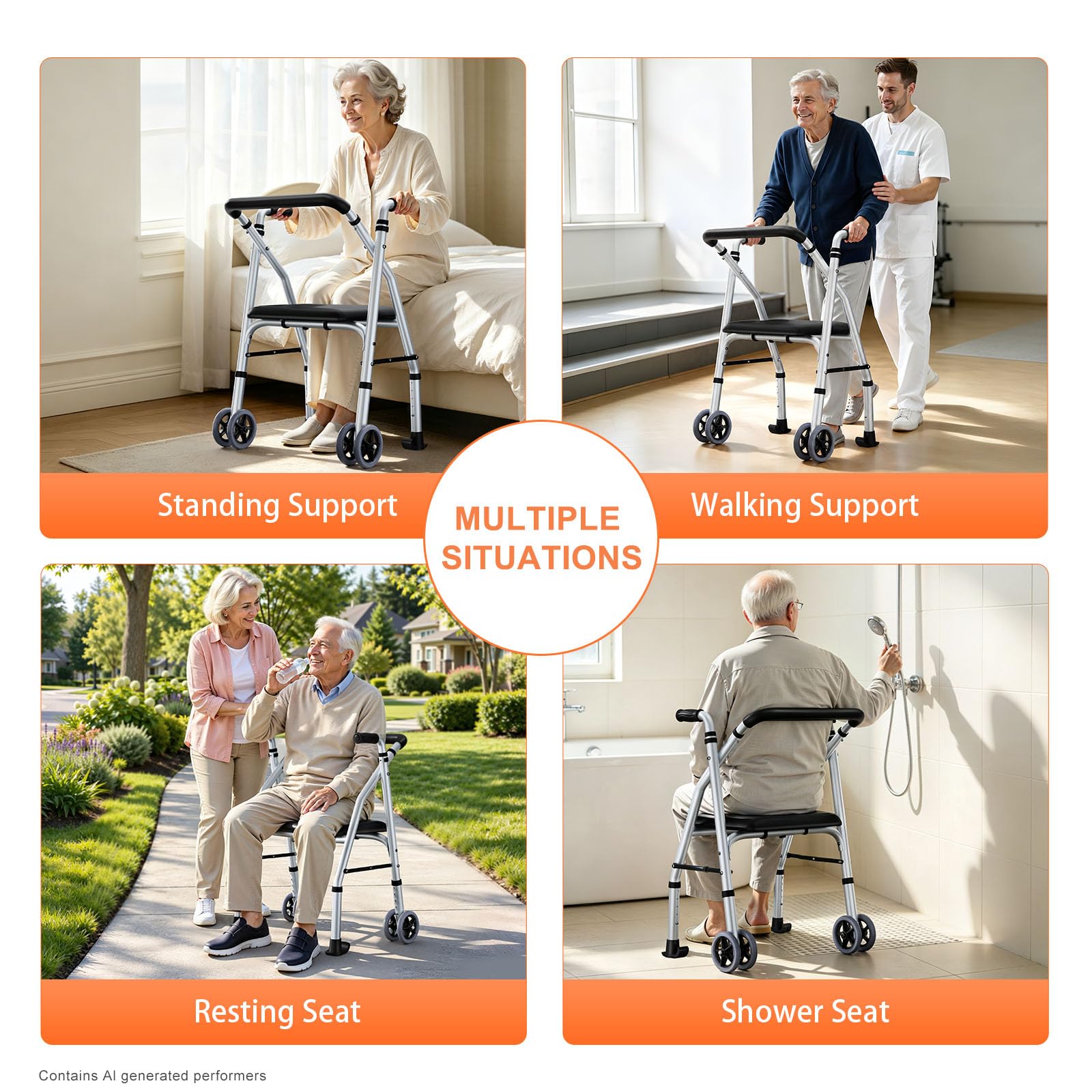 Standard Walkers for Seniors with Seat, with 2 Skis & 5”Wheels — Amazon image 8