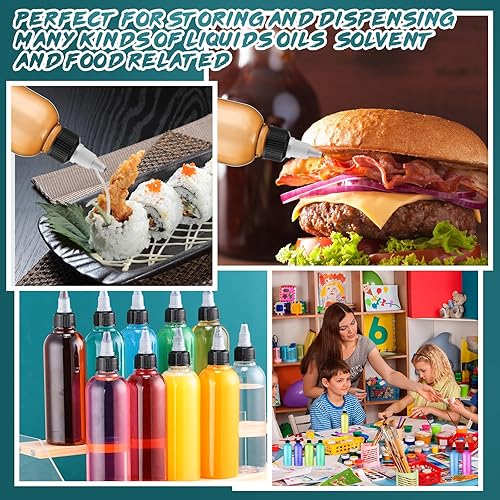 Miniatura 5 de Tanlade Paquete de 100 botellas redondas de plástico de 3.4 onzas con tapas, dispensador de aceite para campamento, botellas de pintura con tapas