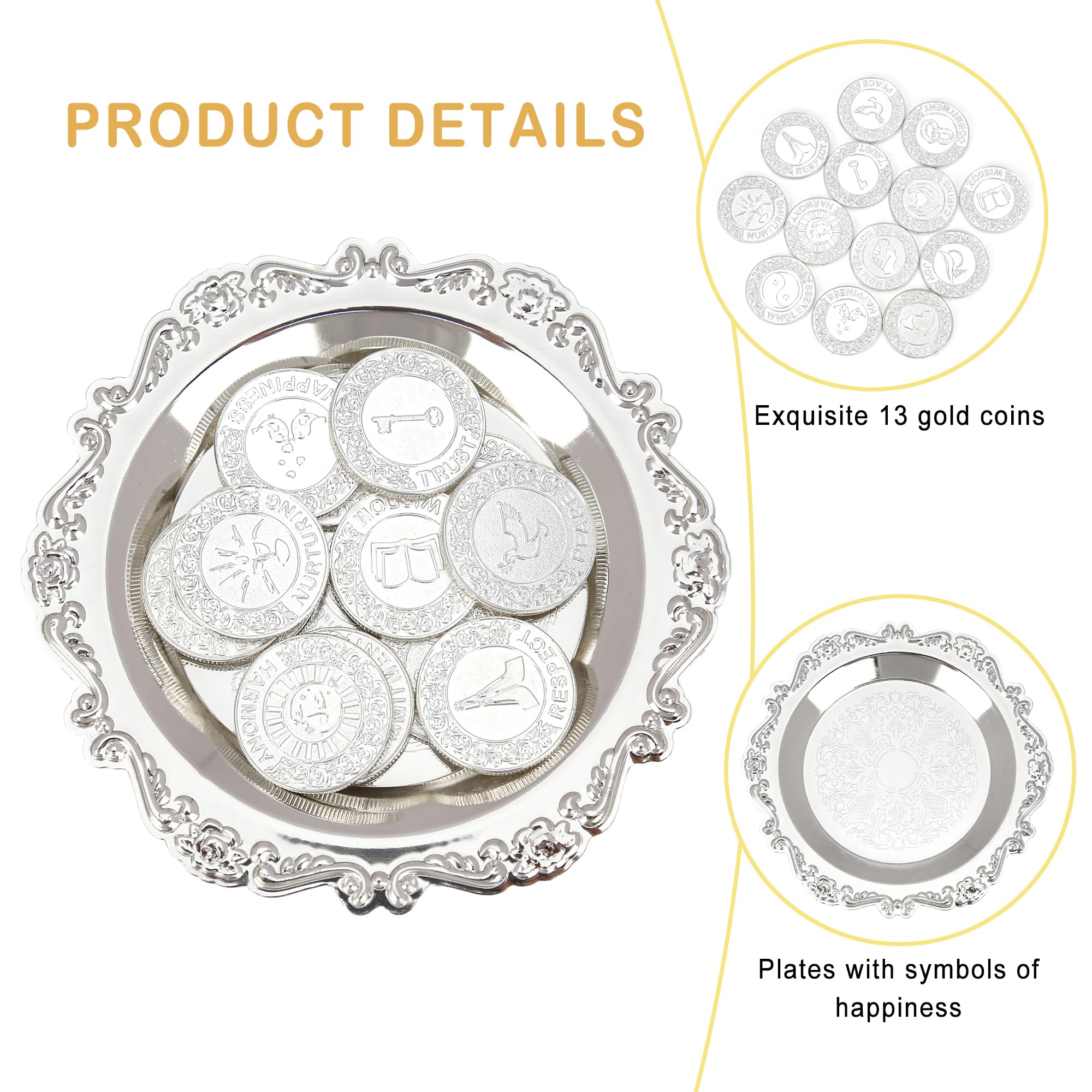 TINGKU イングリッシュシルバー 13コイン 結婚式用 Arras de Boda Unity コインセット トレイプレート付き フィリピーノ  ウェディングアラーズ